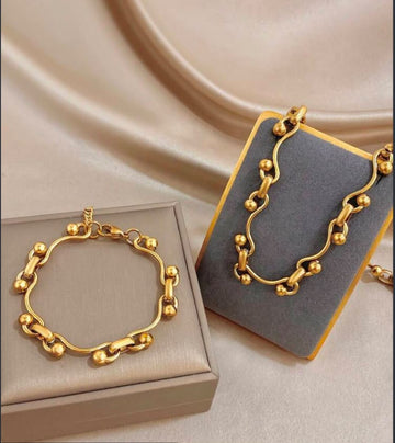 Gold Beaded Link Chain Bracelet